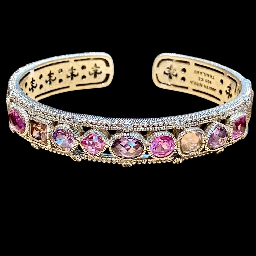 Judith Ripka silver bracelet with NINE amethysts
